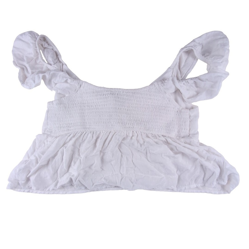 Hollister White Babydoll Top Swiss Dot Fabric Tie Front Flutter‎ Sleeve Size L
